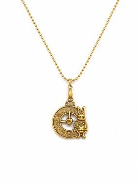 Bronze Rabbit Pendant Necklace Alice in Wonderland Style Charm 42 cm